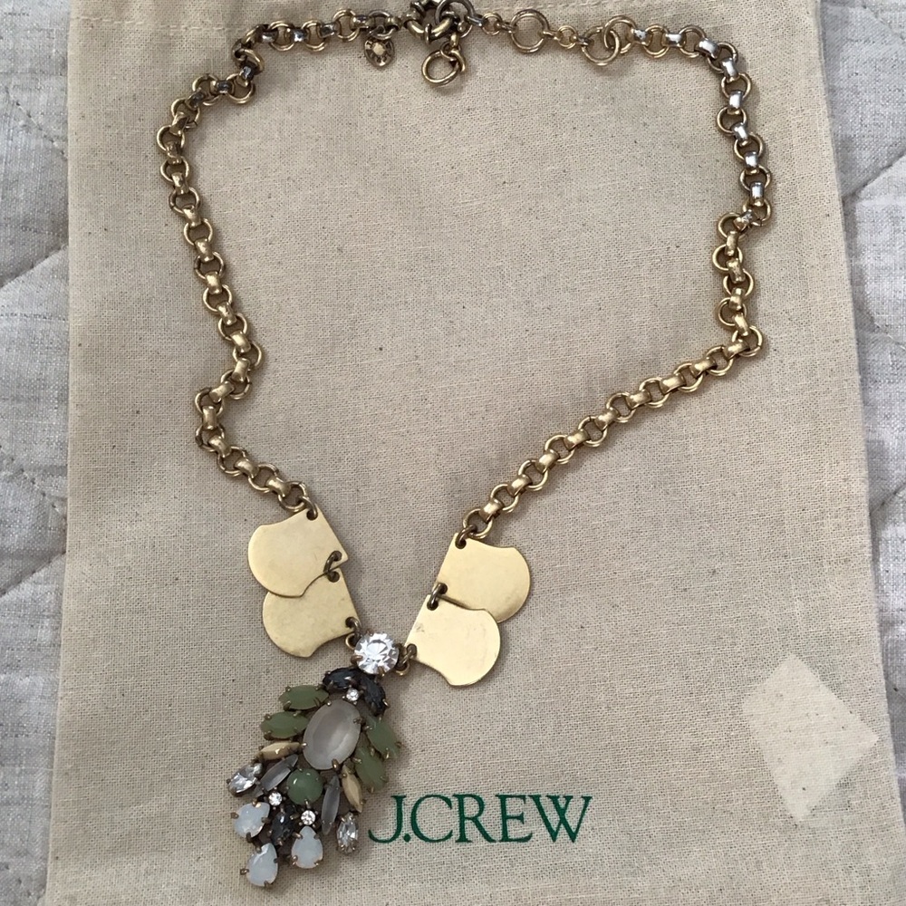 J. Crew Gold Necklace with Green and White Accents
